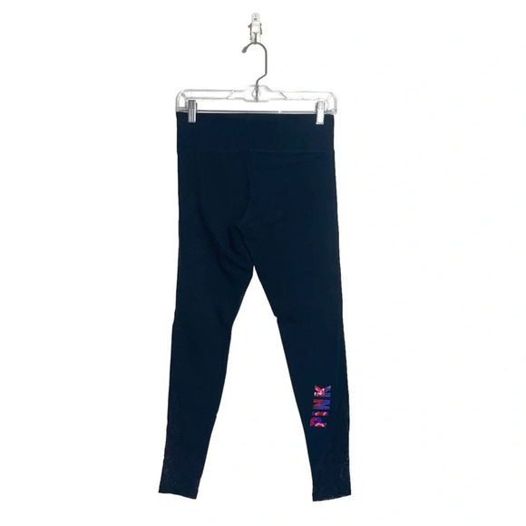 Victoria’s Secret PINK Yoga Black Leggings Tropical Icon Lace Ankle Small Women - Picture 6 of 12
